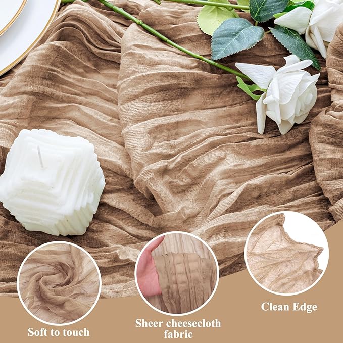 3PCS Table Runner Cheesecloth 10FT Nude Boho Gauze Cheese Cloth Rustic Sheer Table Runners for Wedding Bridal Baby Shower Party Decoration