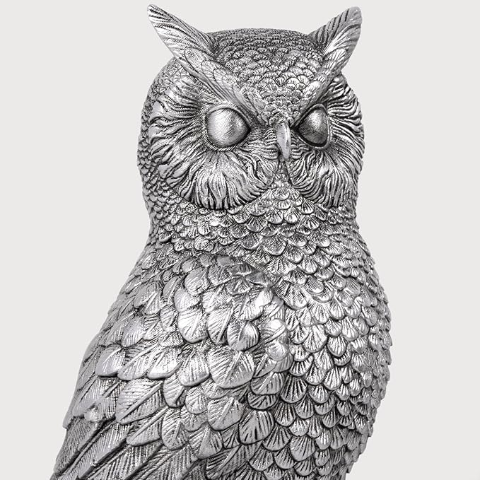 Owl Bookends, Book Ends for Shelves, Vintage Resin Decorative Bookends with Anti-Slip Base for Books Lovers Home Office Decor Book Holder (Silver)
