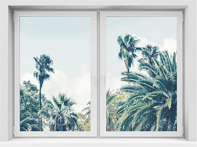 SIGNWIN Removable Wall Sticker/Wall Mural Window Serene Palm Trees Against Blue Sky Photography Realism Decorative Landscape Digital Art for Living Room, Bedroom, Office - 24"x32"