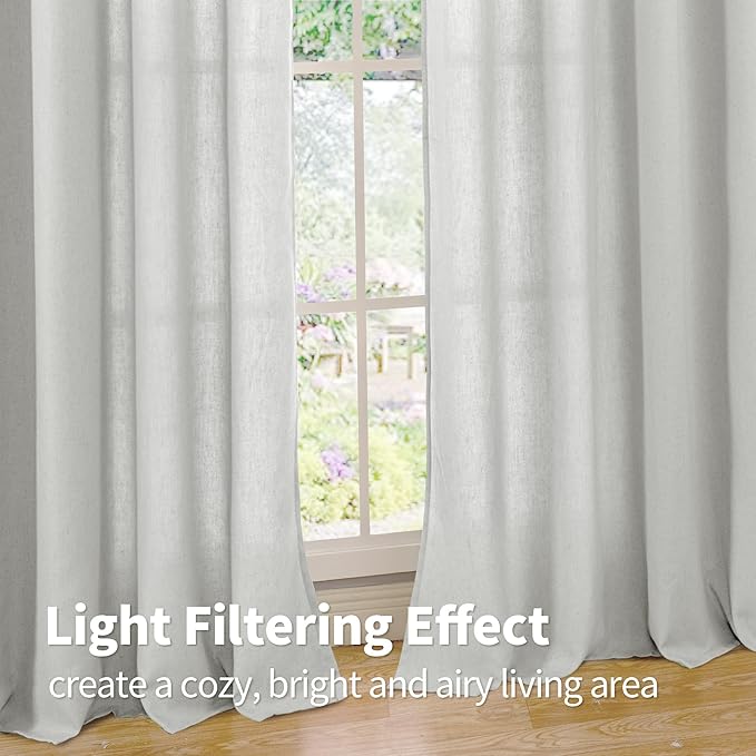 YoungsTex Light Grey Linen Curtains 84 Inches Long for Living Room, Light Filtering Drapes with Grommet Semi Sheer Window Treatments for Dining Bedroom, 2 Panels, 52 X 84 Inch