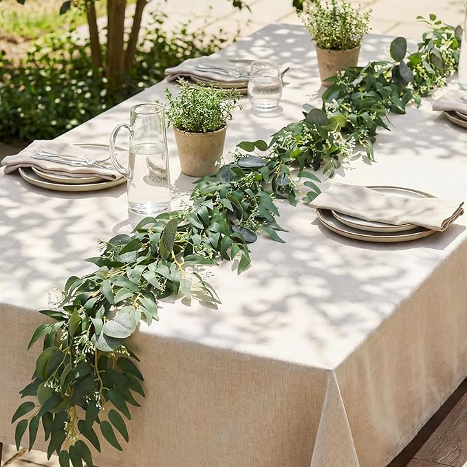 6pcs Artificial Eucalyptus Garland, 5.91 Feet Faux Greenery Artificial Hanging Fake Leaves Vines for Wedding Backdrop Arch Table Wall Party Home Mantle Decor(Eucalyptus Willow Leaves)