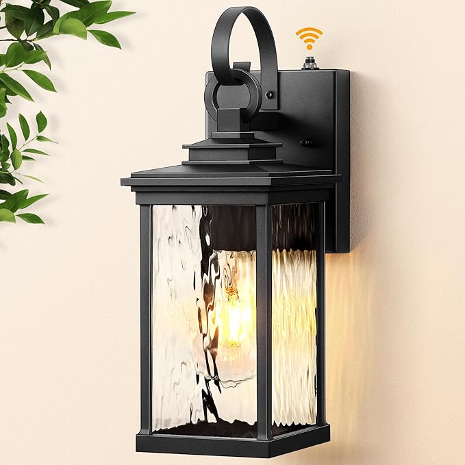 VIANIS Porch Lights Outdoor, Black Exterior Light Fixtures Wall Mount for House, Modern Outside Wall Sconce Lantern with Water Ripple Glass for Front Porch, Anti-Rust Dusk to Dawn Outdoor Garage Light