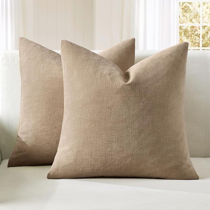 MIULEE Light Brown Couch Pillow Covers 18x18 Inch, Set of 2 Soft Chenille Decorative Square Throw Pillow Covers Farmhouse for Sofa Living Room Bed