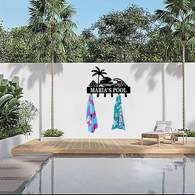 Personalized Pool Towel Rack, Personalized Pool Coat Rack, Pool Towel Hooks for Bathroom Wall Mount Towel Rack Towel Holder Beach Towel Rack, Pool Deck Decor, Outdoor Pool Decor