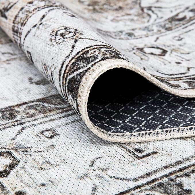 Bloom Rugs Washable Non-Slip 5' x 7' Rug - Brown/Beige/Charcoal Traditional Area Rug for Living Room, Bedroom, Dining Room, and Kitchen - Exact Size: 5' x 7'