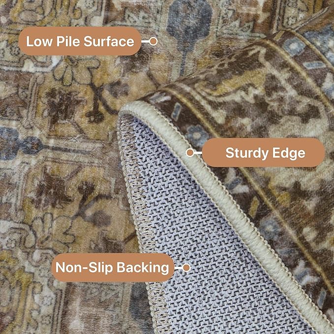 GENIMO 2x8 Runner Rugs for Hallway, Machine Washable Non Slip Vintage Rugs, Low Pile Lightweight Soft Print Rug for enrtyway, Corridor, Home Office, Kitchen, Rustic Brown