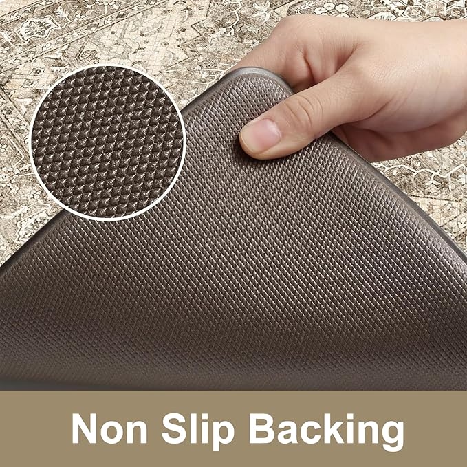 KIMODE Anti Fatigue Kitchen Mats 2 PCS 17"x47"+17"x29.5", Boho Kitchen Rugs and Mats, Non Slip Cushioned Kitchen Mats for Floor, Waterproof Kitchen Floor Mats for Laundry, Office, Sink, Khaki