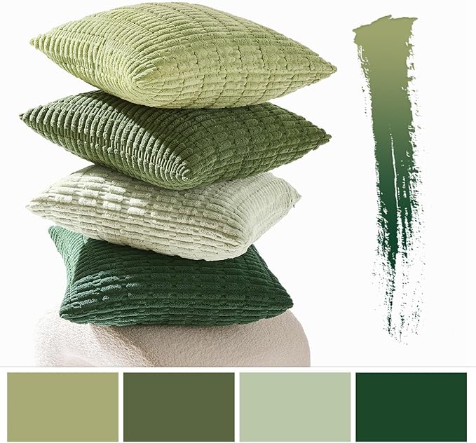 MIULEE Soft Corduroy Throw Pillow Covers Set of 4 Forest Green 18x18 Inch Modern Farmhouse Boho Decorative Accent Cushion Covers for Couch Sofa Bedroom