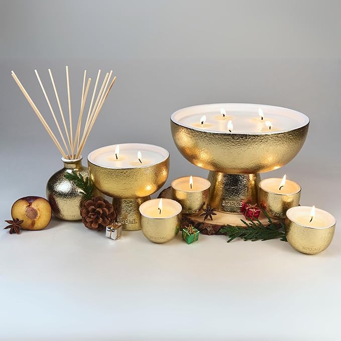 2025 Gold Holiday Diffuser | Refillable, Contains Essential Oil, Sustainable Wellness, Hand Finished, Premium, Luxury Ceramic, Rattan Reeds