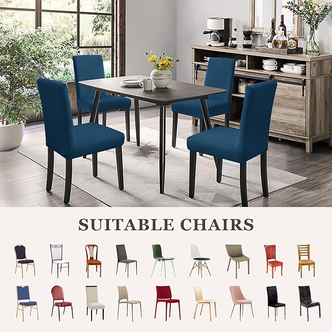 Sufdari Dining Chair Covers,Kitchen Chair Cover,Parsons Chair Slipcover,Spandex Chair Protectors for Dining Room Stretch Chairs Cover Set of 6 -Teal Blue