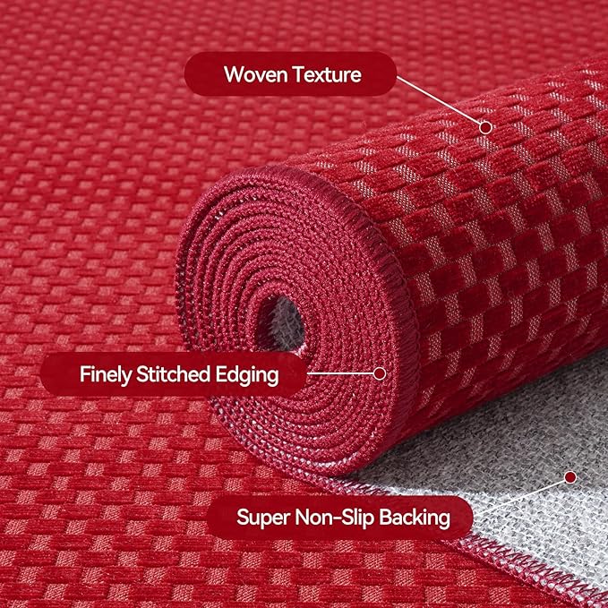 2x6 ft Kitchen Runner Rug Mat Non Slip Boho Woven Hallway Runner Washable, Soft Long Entryway Laundry Hall Floor Runners Rugs Carpet for Indoor Backdoor Bedroom Kitchen Living Room, Red