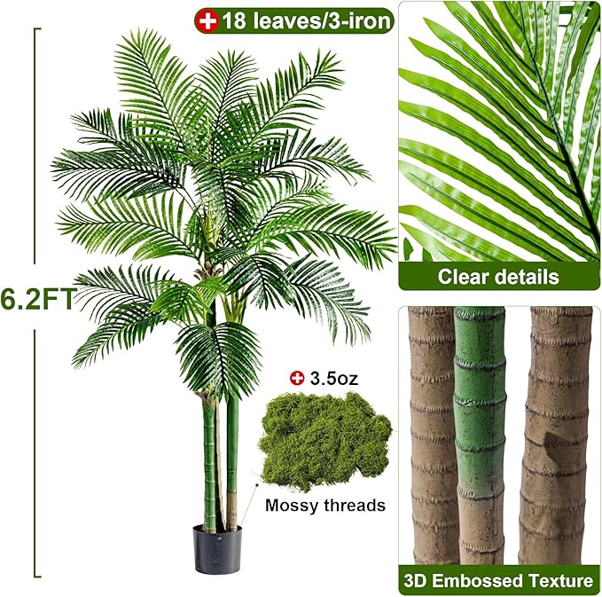 Big Faux Tropical Trees Tall Artificial Palm Tree Indoor Outdoor Realistic Floor Plants Large Fake Plant for Home Living Room Office Decor Porch Outside Patio arboles para Modern Farmhouse decoracion