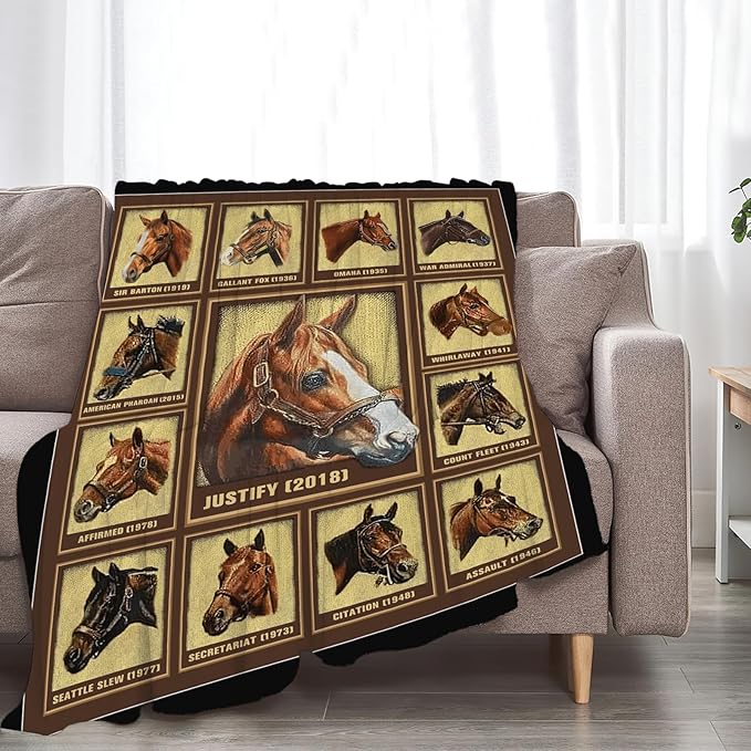 Tijuboni Racing Horses Throw Blanket Horse Gifts for Girls Boys Women Men Kids Adults Soft Flannel Fleece Blanket for Couch Sofa Bed Home Decor 50"x60"