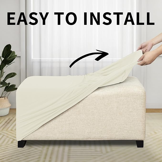 Easy-Going 100% Dual Waterproof Stretch Ottoman Cover Rectangle Folding Storage Stool Furniture Protector Soft Slipcover for Living Room with Elastic Bottom (XX Large, Ivory)
