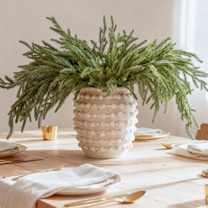 DN DECONATION Artificial Christmas Norfolk Pine Stems, Faux Pine Branches 35.4" 6PCS - Real Touch PE Greenery Fake Pine Needles for Vase Arrangements, Winter, Holiday Indoor Outdoor Home Decor