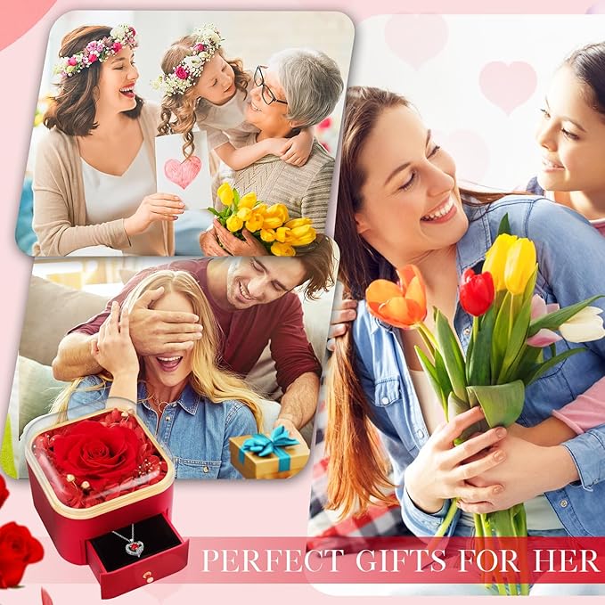 Beferr Birthday Gifts for Women Mom Preserved Real Rose with Necklace Eternal Roses Fresh Flowers for Delivery Prime anniversary Purple Gifts for Grandma Wife Daughter Sister