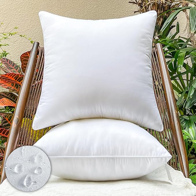 16x16 Outdoor Pillows,Pack of 2 Water Resistant Waterproof Pillow Inserts Decorative Stuffer for Sofa Patio Balcony Garden