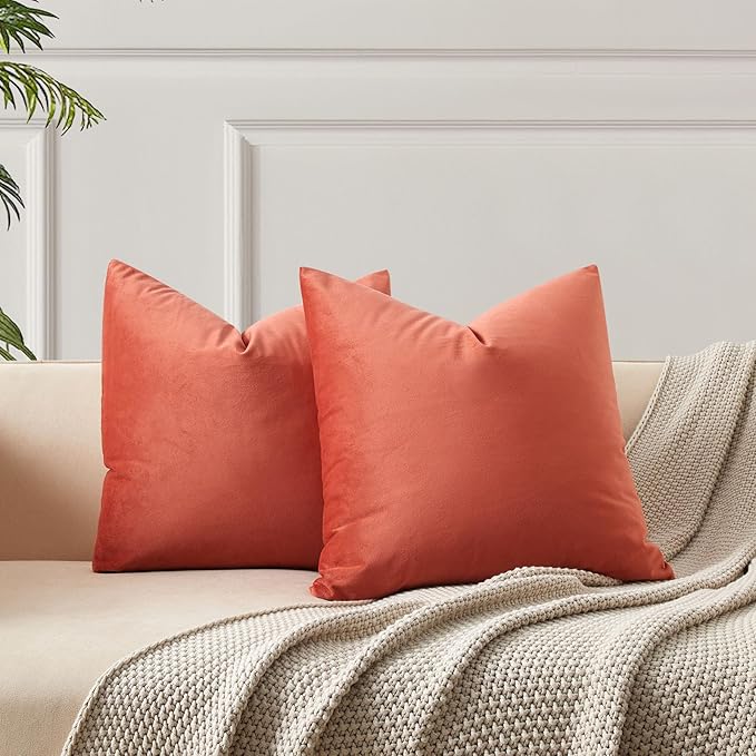 JUSPURBET Velvet Pillow Covers Set of 2 Decorative Throw Pillow Covers for Couch Sofa Bed Soft Cushion Covers Cases with Hidden Zipper for Living Room Home Decor 18x18 inch,Apricot