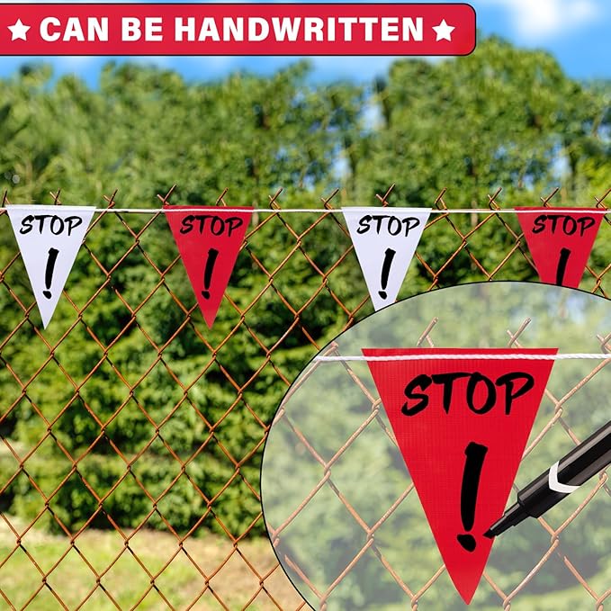 105ft Pennant Banner Flags, 7x10 Red and White 45 Pcs High Visibility Safety Flagging on String, Triangle Pool Flag for Backstroke, Construction Events Party Decoration Parking Marking Outside
