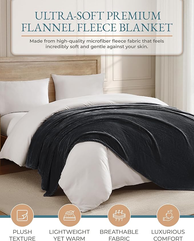 Casa Platino Queen Size Blanket – Grey Fleece Throw Blanket 90x90 for Bed or Couch – Soft, Lightweight & Warm Flannel Blanket for Women and Men – All Season Use