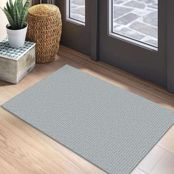 EARTHALL Small Area Rug 2x3 Ft Washable Rugs for Entryway Non Slip Braided Throw Rugs Door Mat Indoor Outdoor Entrance Cotton Woven Carpet for Kitchen Foyer Front Door, Turquoise/Gray