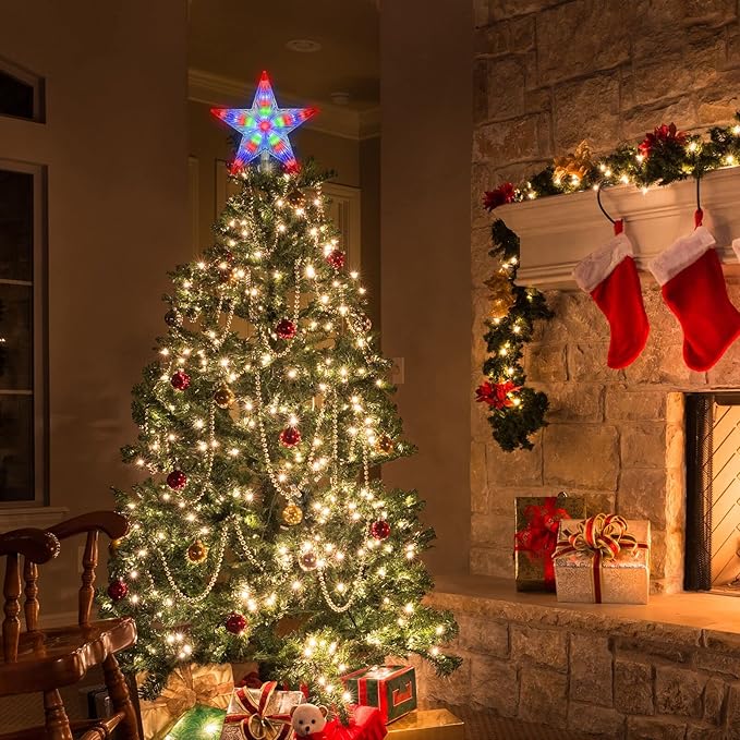 LAMPHOME Christmas Tree Topper, Christmas Star Tree top Decor Light for Christmas Holiday Home Fit for General Size Xmas Tree, 8.7inch (Multicolor)
