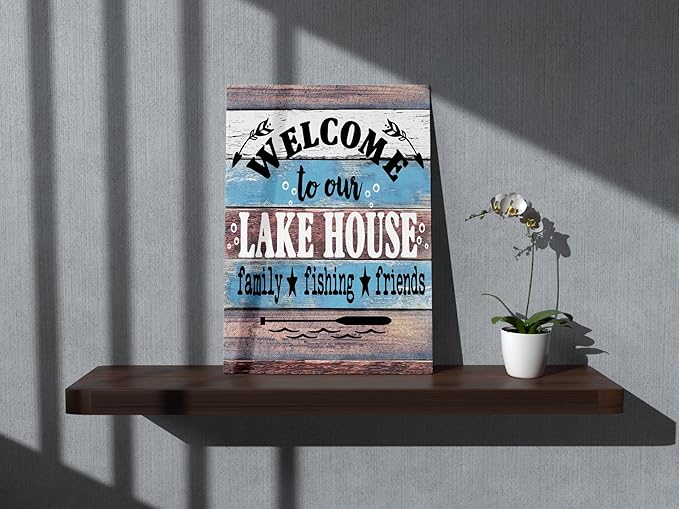 BXFAHZJ Welcome To Our Lake House Wall Art Canvas Farmhouse Lake House Theme 11x14 Inch Prints Decor For Lake House Home Bedroom Gifts For Lake Lover, Lake Housewarming