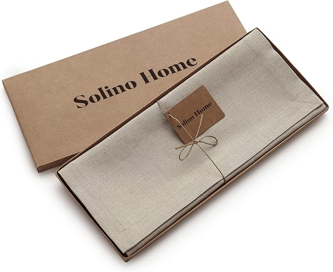 Solino Home Linen Natural Table Runner 60 Inches - 100% Pure Linen Small Table Runner 14 x 60 Inch Ideal for Dresser and Coffee Tables - Spring, Easter - Diana Medium Weight