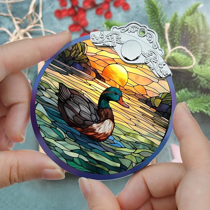Stained Glass Christmas Ornament, Jocidea Duck Christmas Decorations, Christmas Tree Ornament, Duck Lovers Gifts, Holiday Decor and Xmas Gifts Ideas