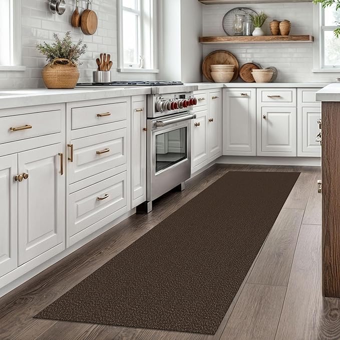 EARTHALL Washable Runner Rug 2x7 Ft Non Slip Runners for Hallways Cotton Rubber Backed Kitchen Runner Braided Indoor Floor Carpet Runners for Entryway, Hallway, Kitchen, Bedroom, Brown/Coffee