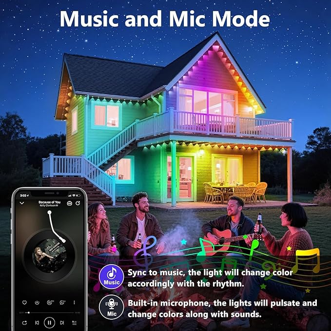 LETIANPAI 150FT Permanent Outdoor Lights,RGB Eaves Lights with App Control Remote,DIY Scene Modes IP67 Waterproof Outdoors Under Eave Lighting,Outdoor Light for Garden Decor
