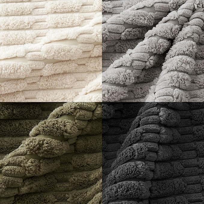 MIULEE Pack of 4 Neutral Mid Century Grey and Olive Corduroy Decorative Throw Pillow Covers 18x18 Inch Modern Soft Striped Pillow Covers Home Decor for Sofa Living Room Couch Bed