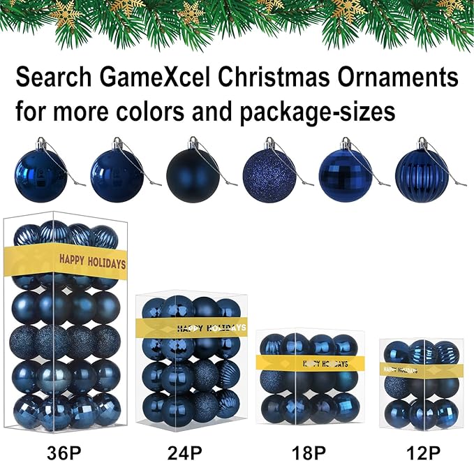 4Pcs Christmas Balls Ornaments for Xmas Tree - Shatterproof Christmas Tree Decorations Medium Hanging Ball Navy Blue 4.0in x 4 Pack