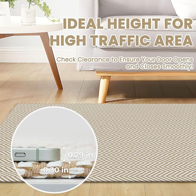 Small Braided Rugs 2x3 Ft Area Rugs for Entryway Boho Washable Rug Throw Rugs with Rubber Backing Cotton Woven Door Mat Indoor Entrance Front Door Rugs for Foyer Bathroom Kitchen, Beige/White