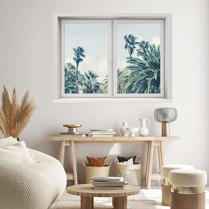 SIGNWIN Removable Wall Sticker/Wall Mural Window Serene Palm Trees Against Blue Sky Photography Realism Decorative Landscape Digital Art for Living Room, Bedroom, Office - 24"x32"