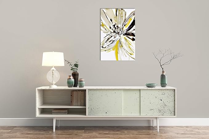 Yellow Flower Wall Art Yellow and Gray Wall Decor Modern Abstract Canvas Painting Prints Pictures Artwork Home Decor For Kitchen Living Room Dining Room