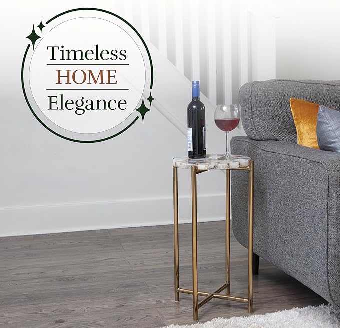 OBJET D'ART Small Round Gold End Tables, Melba, 22'' Height, Vintage Metal Accent, Side, Pedestal, Coctail and Drink Tables for Living Room and Small Spaces