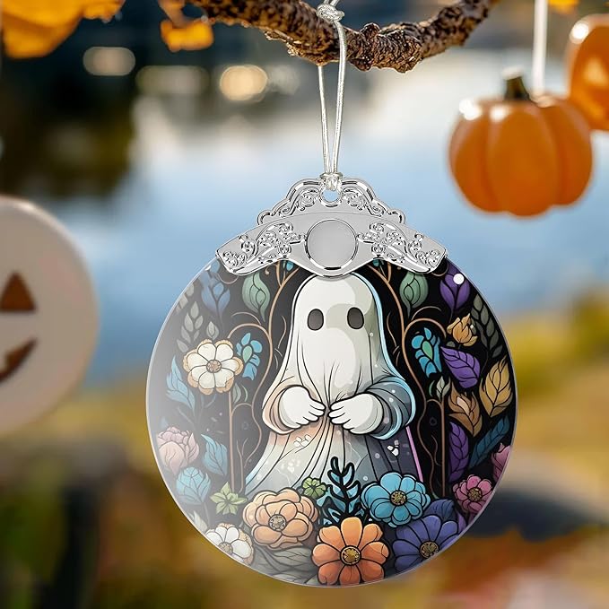 2025 Ornaments for Christmas Tree, Zmoicky Stained Glass Hanging Ornament, Christmas Ornaments Clearance, Gift Exchange Ornament, Bauble Present - Ghosts in Flowers