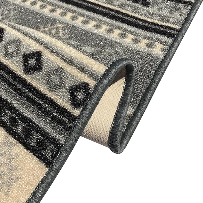 Kapaqua Custom Size Grey Bohemian Kilim Rubber Backed Non-Slip Hallway Stair Runner Rug Carpet 31 inch Wide Choose Your Length 31in X 4ft