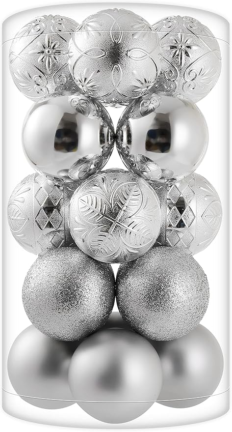 20ct Silver Christmas Ball Ornaments Shatterproof Plastic Christmas Tree Decorations for Xmas Party Home Office Holiday Decor -Large Size (3.15", 80mm)