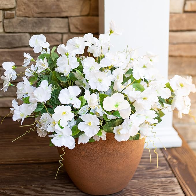 Hibiscus Artificial Flowers Plants for Outdoors Decoration, 6 Bundles Silk Hibiscus Tropical Flowers Artificial Realistic UV Resistant Fake Flower for Outside Planter Porch Patio Balcony, White