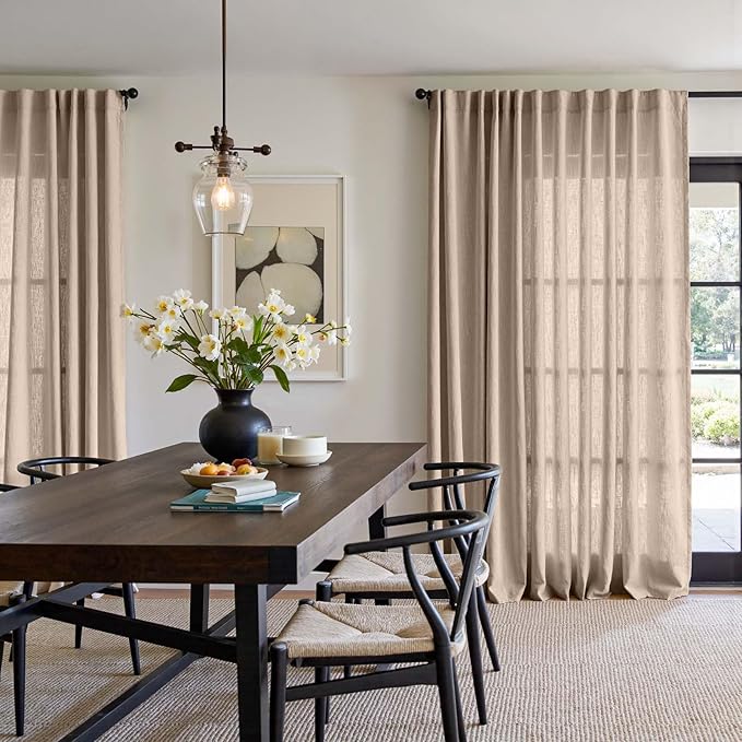 jinchan Taupe Linen Blend Curtain 90 inch Length 1 Panel for Sliding Door, Light Filtering 100 inch Extra Wide Living Room Drape with Rod Pocket Back Tab(100W x 90L, Taupe)