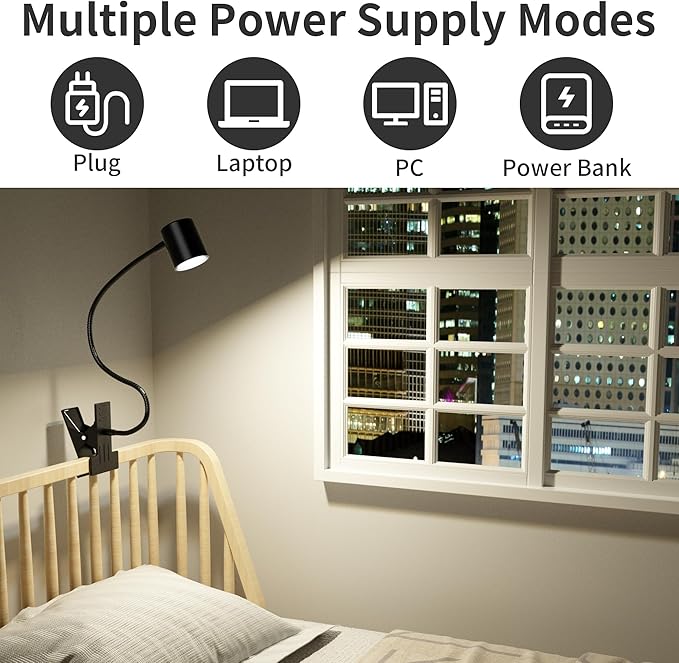Dott Arts Desk Lamp,USB Clip On Light,Book Lights for Reading at Night,3 Color Modes,10 Brightness Clamp Lights,360° Gooseneck LED Reading Light for Books in Bed,Eye-Care for Home Office,Headboards