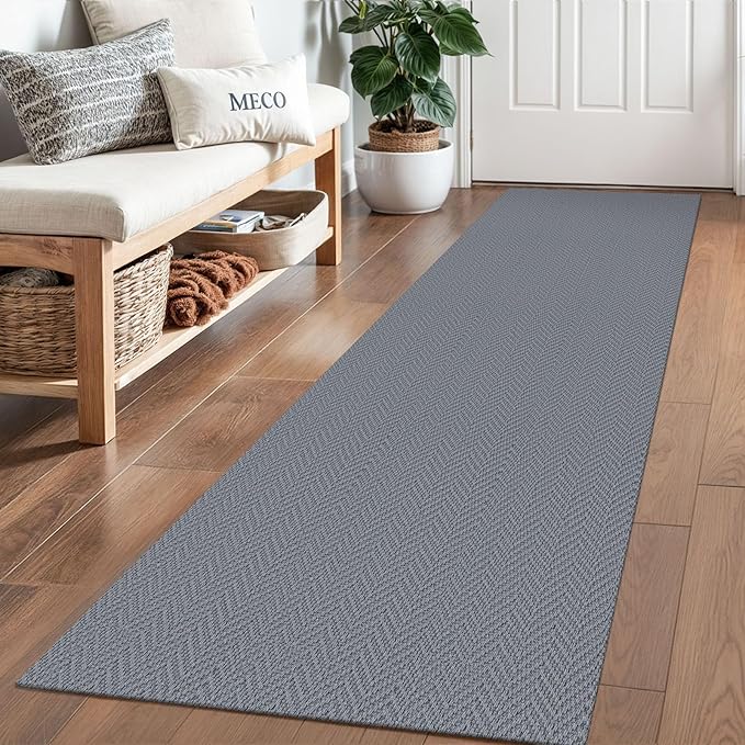 2x6 Ft Braided Runner Rug Washable Runners for Hallways Kitchen Runner Rug with Rubber Backing Cotton Entryway Runner Indoor, Woven Floor Carpet for Hall Kitchen Bedroom, Grey