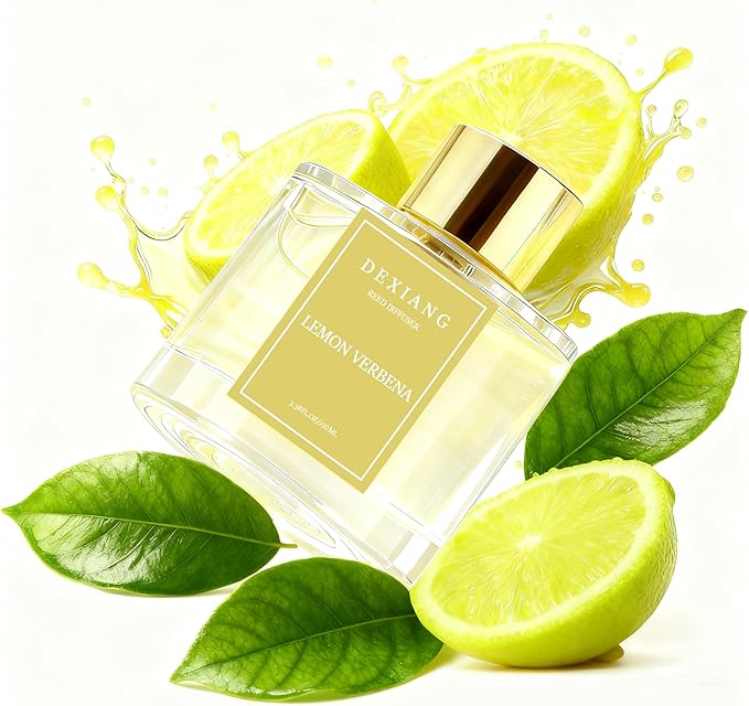 Reed Diffuser Set - 3.38 fl oz Lemon Verbena Premium Scented Oil with Preserved Baby's Breath & Cotton 6 Sticks | Long-Lasting Aromatherapy for Home, Bedroom, Bathroom, Office Home Decor