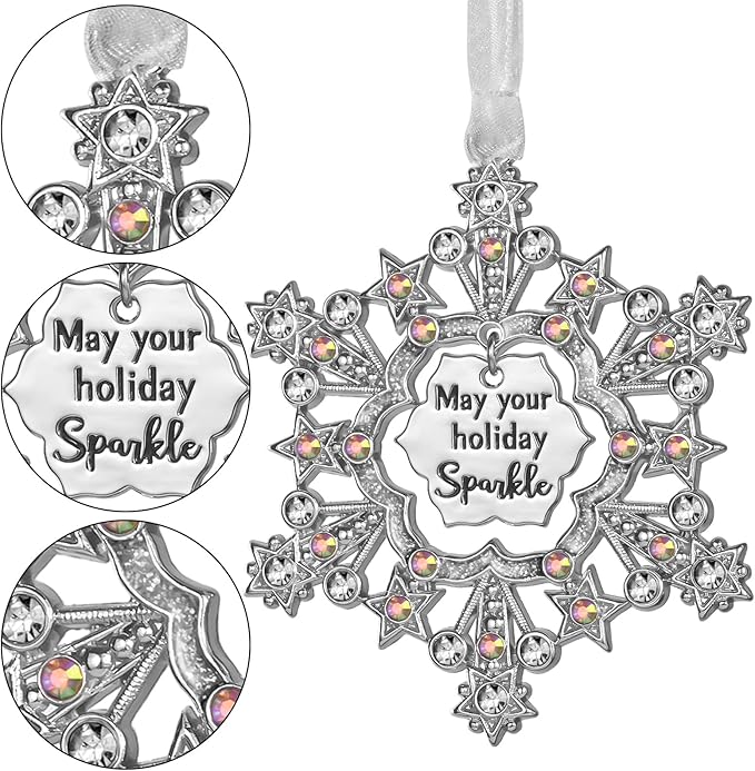 LIFE&FOOT Christmas Tree Ornaments 2025 Snowflakes Hanging Charm Decorative Pendant of Car Charm Holiday Keepsake Gift Home Decor (Silver (2025))