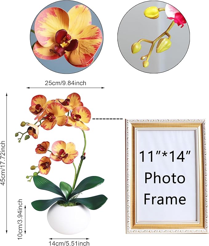 Forlaoers Real Touch 17" Tall Yellow Faux Orchid Artificial Flowers Orchids Silk Flower with Vase Fake Plant for Home Decor Indoor Table Centerpiece Floral Arrangements Decoration