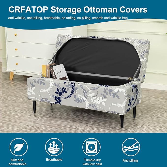 CRFATOP Printed Rectangle Ottoman Stool Cover Stretch Folding Storage Footstool Bench Slipcovers Upholstered Foot Chest Chair Covers Washable Entryway Furniture Protector with Elastic Bands,L,10