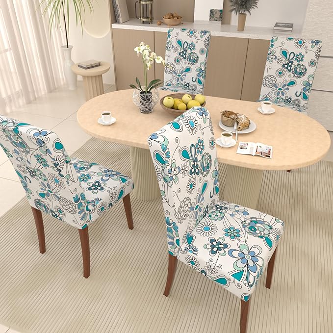 Stretch Dining Chair Covers Set of 4,Floral Print Chair Covers,Soft Removable Washable,Pet Friendly Furniture Protector,Universal Chair Slipcovers for Home, Kitchen,Ceremony Dining Room Seat