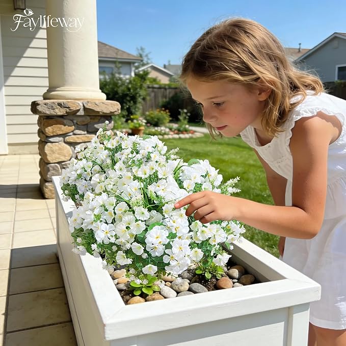 16 Bundles Artificial Flowers for Outdoors, UV Resistant Silk Faux Flowers for Outside Planters,Garden,Porch,Patio,Yard,Home Decor(White)